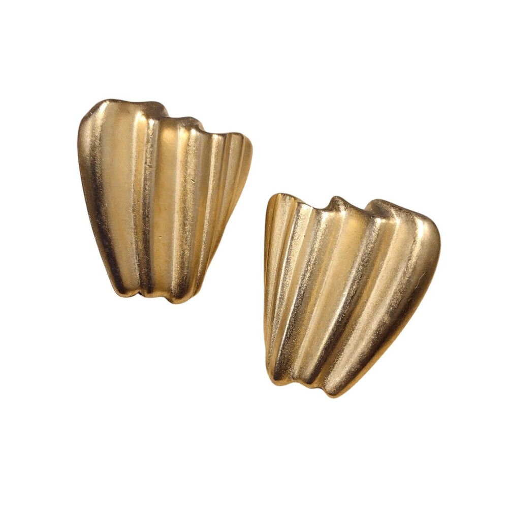 Vintage Satin Gold tone Earrings Sculptural 80s Statement